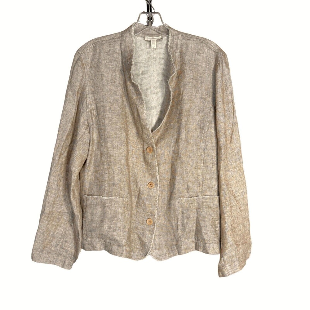 Eileen Fisher Organic Linen Jacket Doubleweave Stand Collar Size Large FLAW